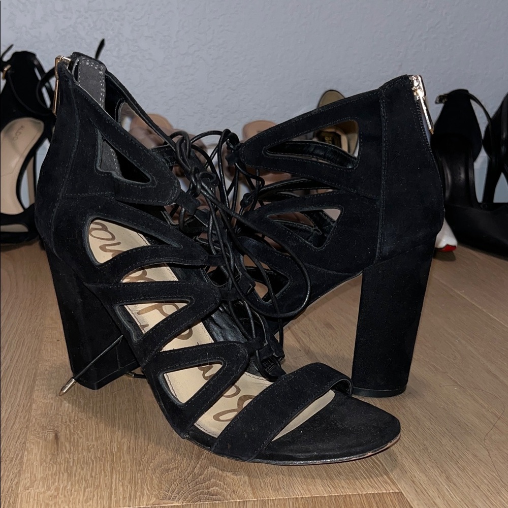Sam Edelman Yardley Black Lace-Up Suede Heels